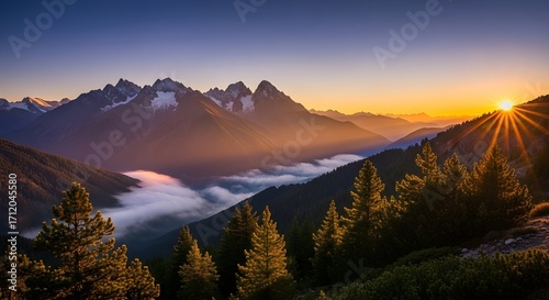 Sunrise Over Misty Mountain Landscape