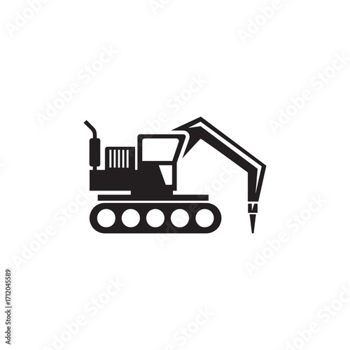 Excavator Silhouette Vector Icon – Heavy Construction Machine