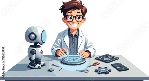 Smiling Engineer Working on Technology
