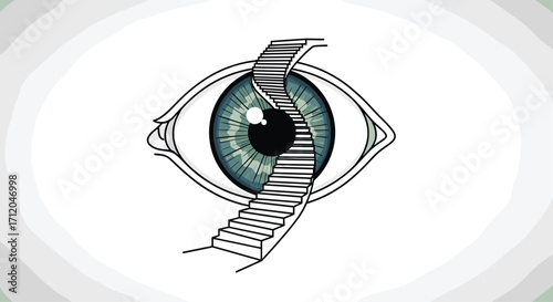 Ascend to new perspectives with a surreal eye and staircase symbolizing growth vision and future possibilities, Generative AI.