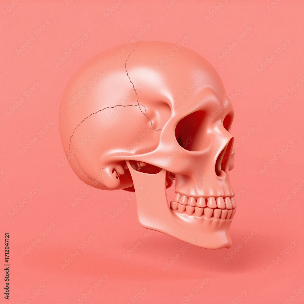 Obraz premium Striking coral skull with intricate cracks a modern artistic statement for design projects