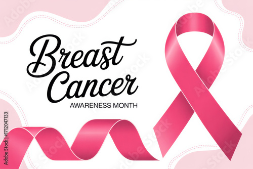 Flowing Ribbon Banner with Elegant Text for Breast Cancer Awareness