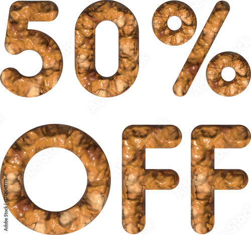 Nut Textured 50% OFF Typography Walnut Discount Banner for Food Promotions
