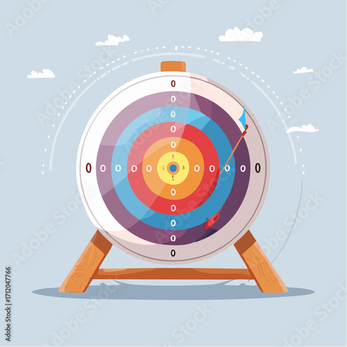 Vector illustration of an arrow hitting the bullseye on a target, representing the concept of achieving business goals and strategic success