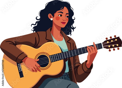 Cartoon Girl Musician Illustration