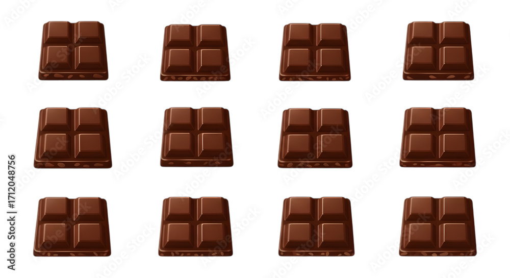 Fototapeta premium Twelve Milk Chocolate Bars: Rich Brown, Glossy, Seamless Pattern, Delicious Sweet Treat
