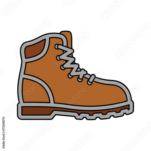 Sturdy brown hiking boot illustration for outdoor activities.