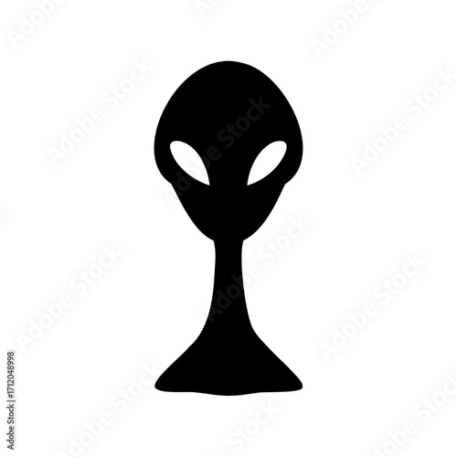 Silhouette of a gray alien head with large eyes on white background