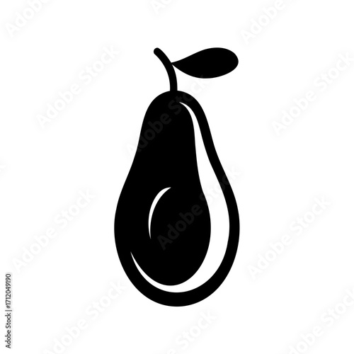 Minimalist black and white icon depicting a ripe and fresh pear fruit