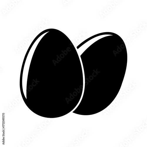 Two silhouette eggs overlapping each other representing simple food element icon