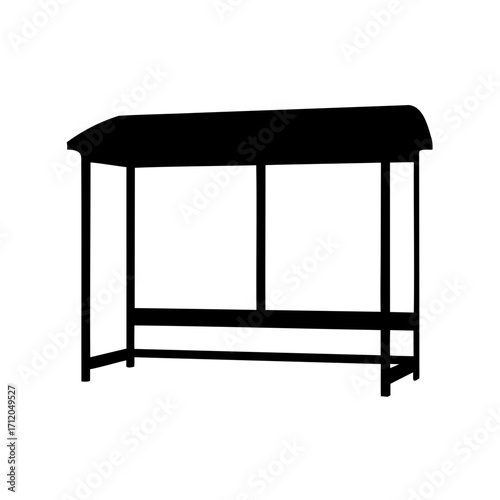 Black silhouette of a bus stop against a clean white background