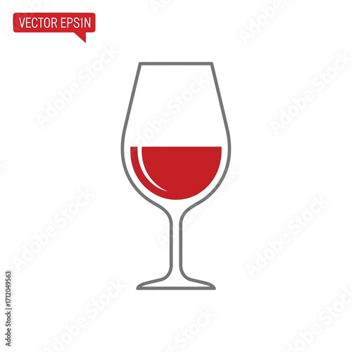 Minimalist outline icon of a glass filled with red wine.