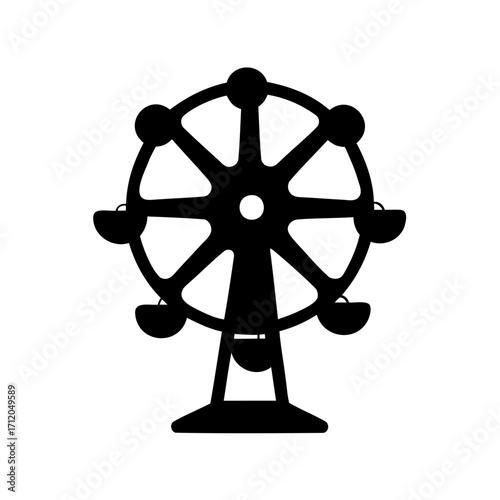 Black and white Ferris wheel illustration evoking amusement park nostalgia and fun