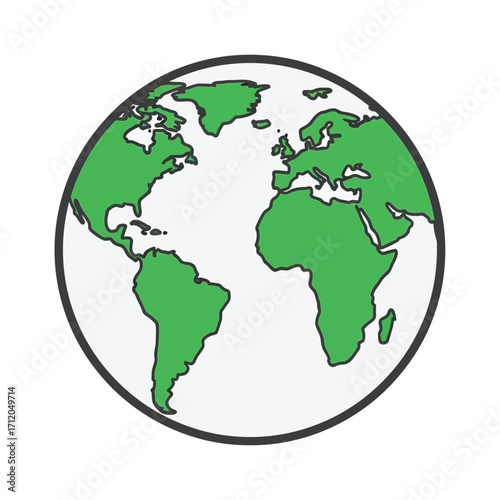 Simple green and white illustration of planet Earth globe.