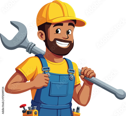 Happy Plumber or Handyman with a Wrench