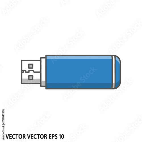 Blue USB flash drive vector illustration icon for data storage.
