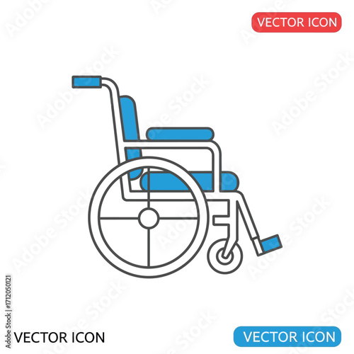 Medical wheelchair line art vector icon illustration.