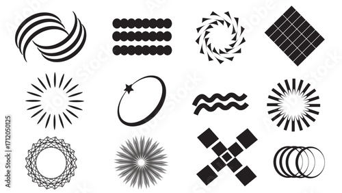 Set of abstract retro futuristic elements and shapes for background design