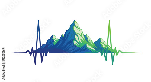 Vibrant mountain peaks pulse with life symbolizing adventure health and dynamic journeys in stunning blue and green hues, Generative AI.
