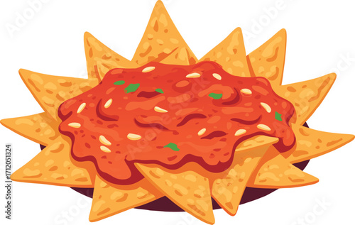 Nachos with Salsa Appetizer Plate Food Illustration