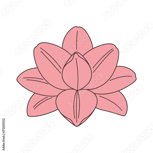 Simple pink lotus flower illustration with black outlines.