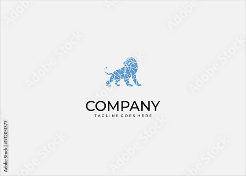 Abstract geometric polygon lion silhouette vector illustration, strong animal logo symbolizing power, courage, leadership, wildlife, king of jungle, digital art, modern branding, and creative design.