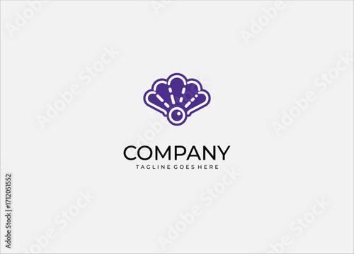 Elegant seashell with pearl icon, ocean marine logo design for jewelry, beach resort, sea life, treasure, luxury brand identity, abstract vector illustration.