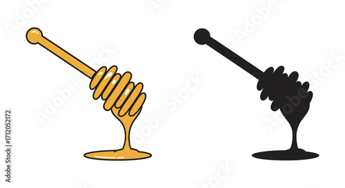 Two honey dippers one in color and the other a silhouette