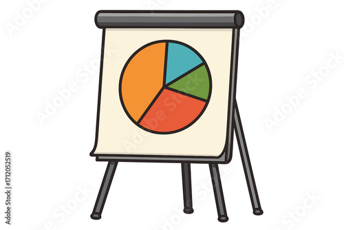 Risk management concept vector illustration, colorful pie chart on flip chart easel, business strategy, data analysis, project planning, finance presentation, transparent background