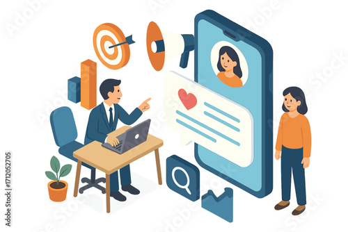 Isometric Video Lesson Illustration with Laptop, Online Learning Concept, Digital Education, Virtual Class, E-Learning Platform, Student and Teacher Interaction, Modern Study Technology