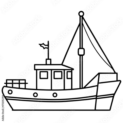 Fishing Trawler Line Vector