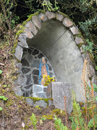 Marian figure at a small memorial at Nevado del Ruiz, Colombia, South America, April 20, 2025