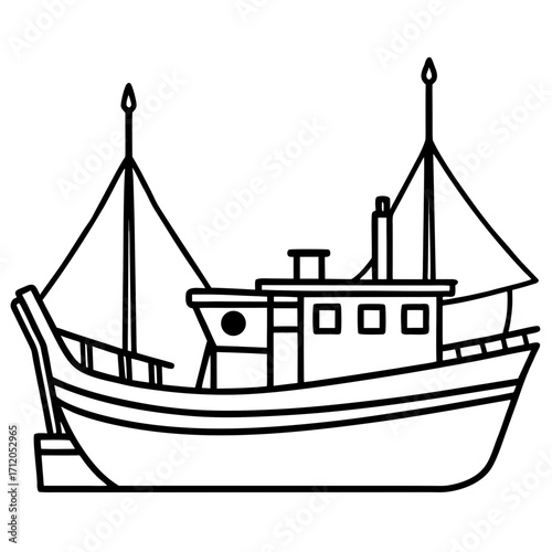 Fishing Trawler Line Vector