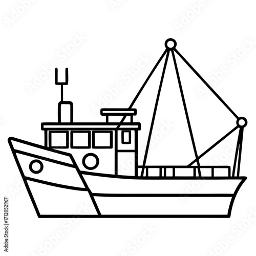 Fishing Trawler Line Vector