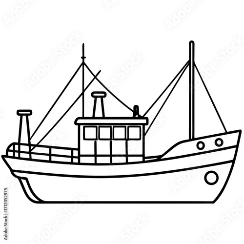 Fishing Trawler Line Vector