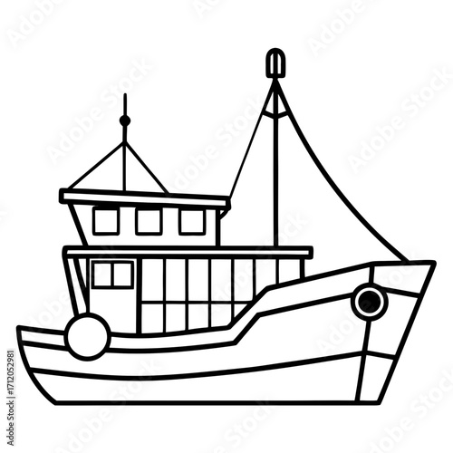 Fishing Trawler Line Vector