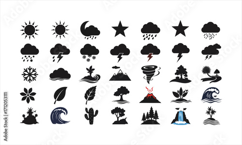 Dynamic weather and nature icons for modern design and informational graphics