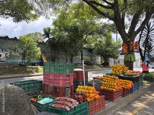 Sales stand with Fruits on the street, Ibagué, , South America, April 23, 2025