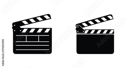 Two black and white clapperboards film industry symbols simple graphic design