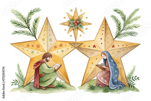 Watercolor Christmas Nativity Star 