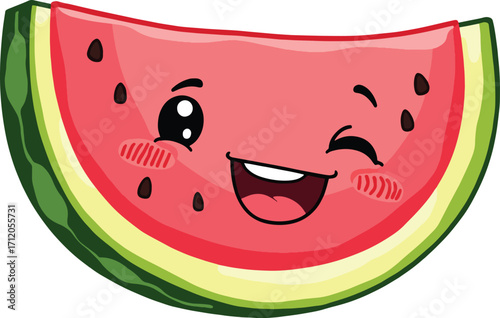 Winking Cartoon Watermelon Slice with Sparkles