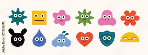 Wallpaper Mural Set of Bright Doodle Shapes with Face Emotions – Cute Funny Hand Drawn Vector Characters, Isolated Elements Perfect for Kids, Education, Stickers, and Playful Graphic Design Torontodigital.ca