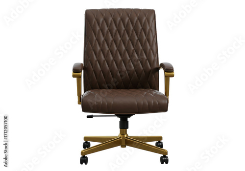 Bild auf Leinwand Isolated executive-style swivel chair with diamond stitched chocolate brown upho