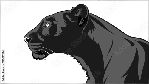 Black Panther Head Profile Wild Cat Vector Illustration Majestic Big Cat Artwork for Design.