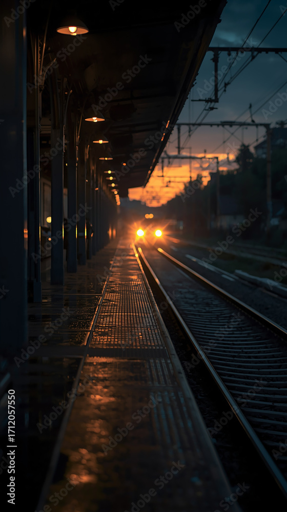 Naklejka premium 夕暮れ列車の到着