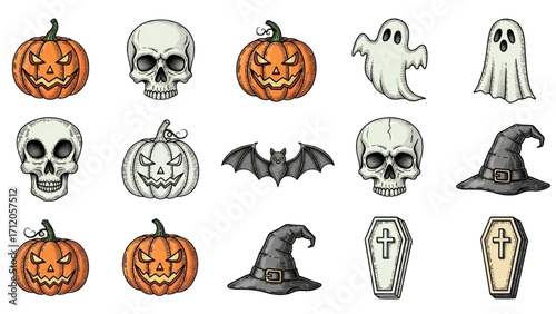 Halloween Vector Icon Set Festival Elements Illustration AI EPS PNG JPEG