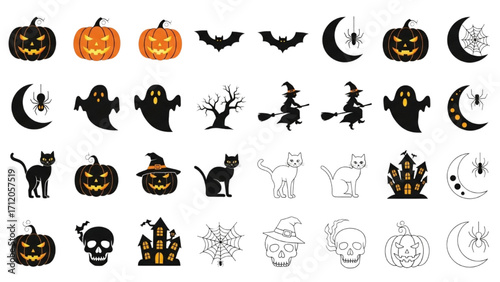 Halloween Vector Icon Set Festival Elements Illustration AI EPS PNG JPEG