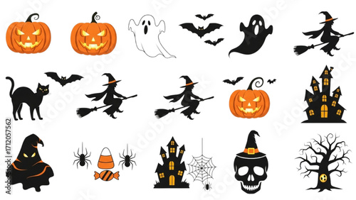 Halloween Vector Icon Set Festival Elements Illustration AI EPS PNG JPEG