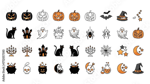 Halloween Vector Icon Set Festival Elements Illustration AI EPS PNG JPEG