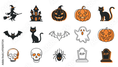 Halloween Vector Icon Set Festival Elements Illustration AI EPS PNG JPEG